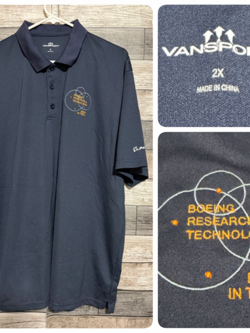 Vansport Boeing Research & Technology Polo Shirt Men’s 2X Blue Short Sleeve